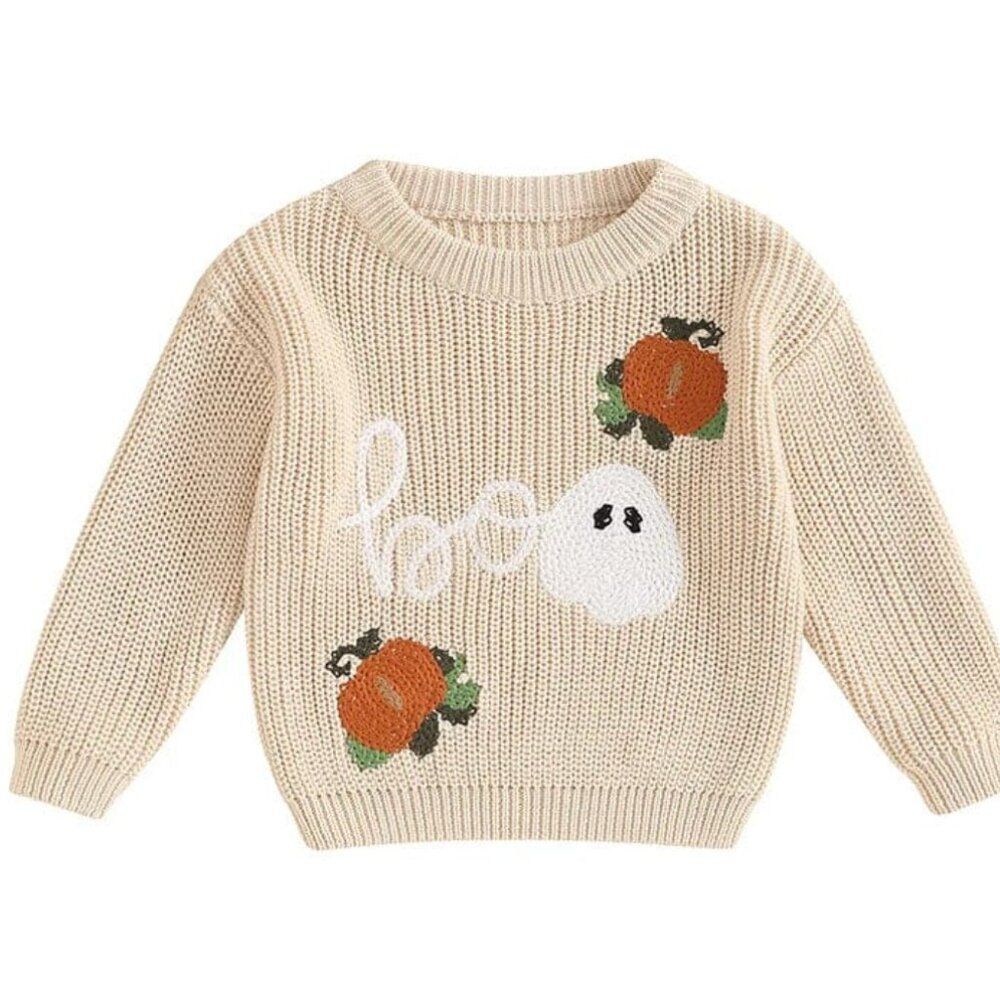 Reece & Co. Tan Embroidered Halloween Fall Embroidered Crewneck Sweater6-9m NWT